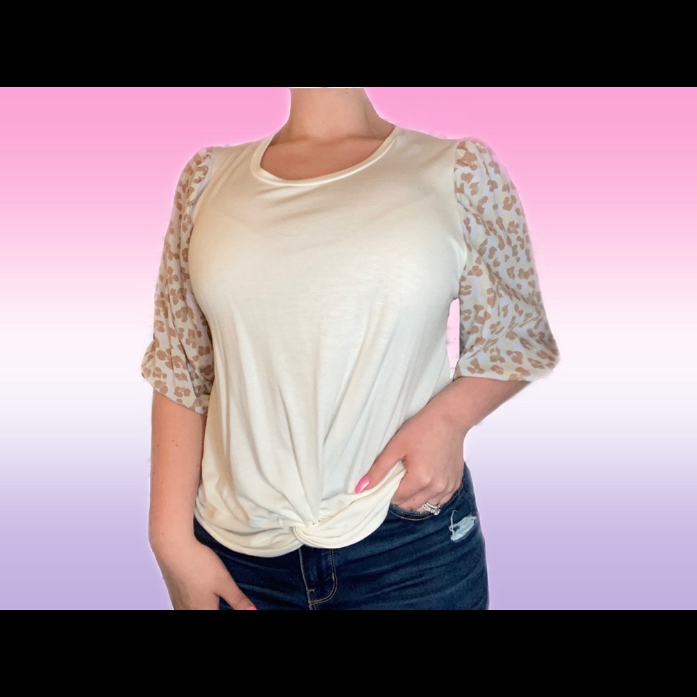 L Cheetah Sleeve Blouse